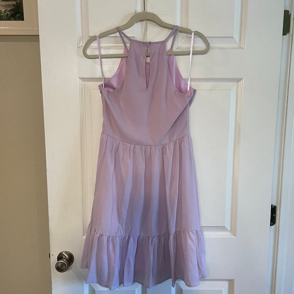 Altar’d State halter style lavender mini dress with crochet detail. Size medium - Picture 2 of 12